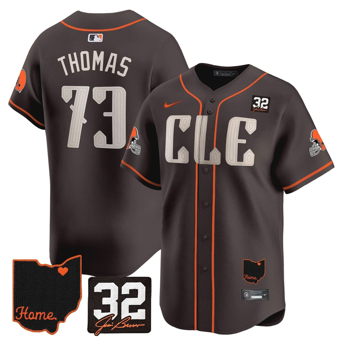 CLE #32 Jim Brown Memorial & Home Patch Vapor Premier Limited Jersey - Stitched