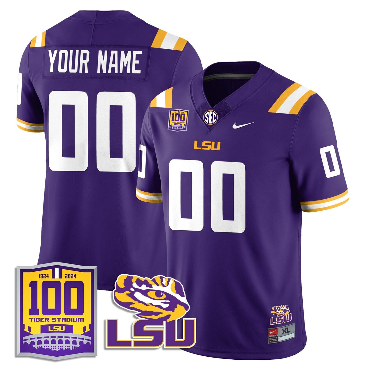 Custom LSU Football 2024 Vapor Jersey - 100th Tigers Stadium
