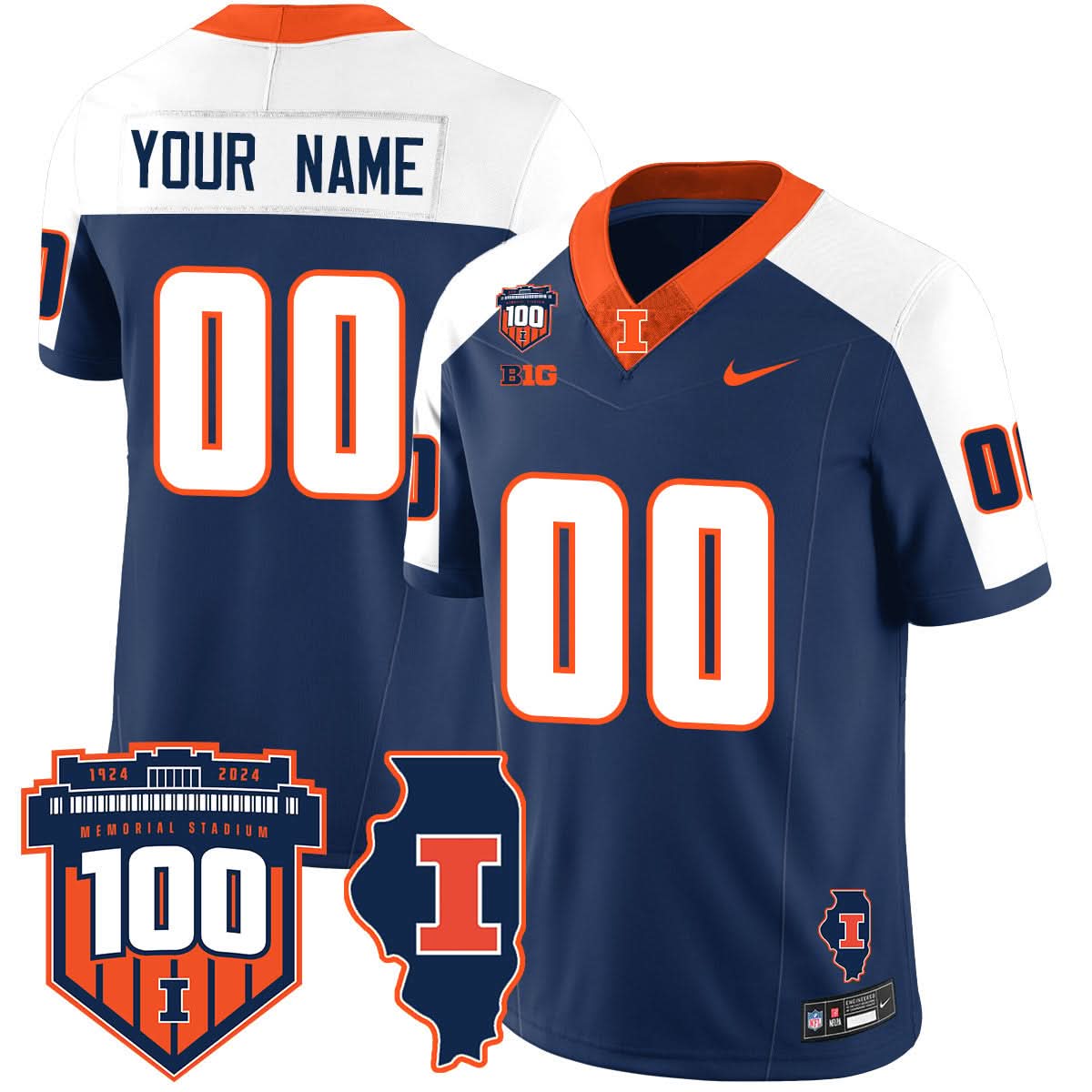 Custom Illinois Football 2024 Vapor Jersey
