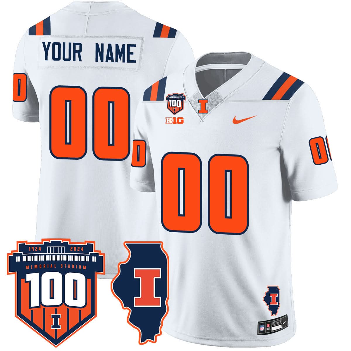 Custom Illinois Football 2024 Vapor Jersey