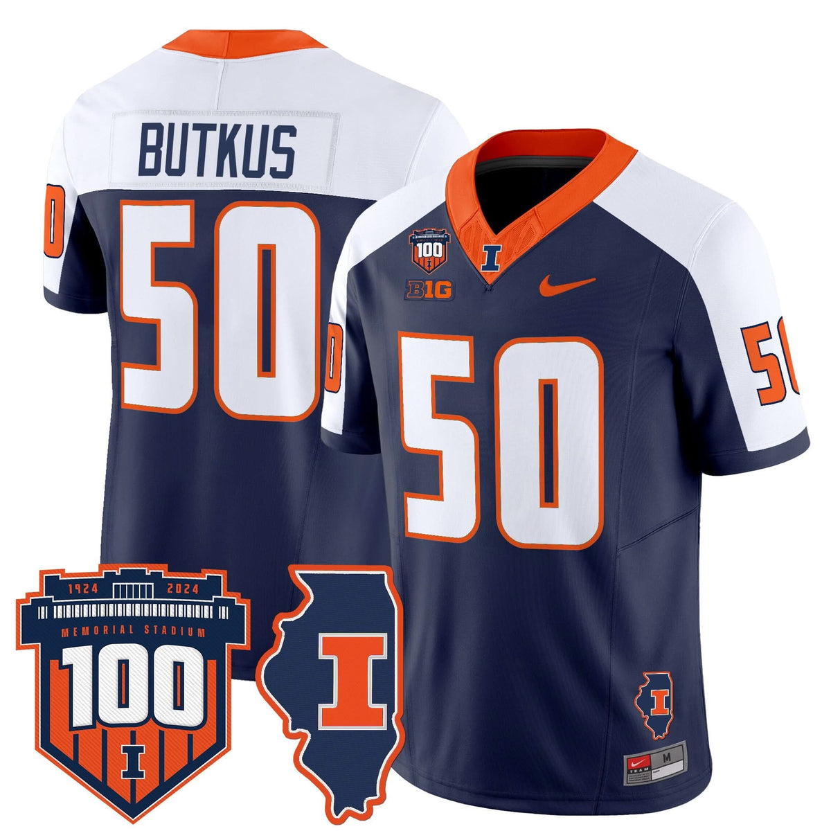 ILL 100th Memorial Stadium Patch Vapor Limited Jersey