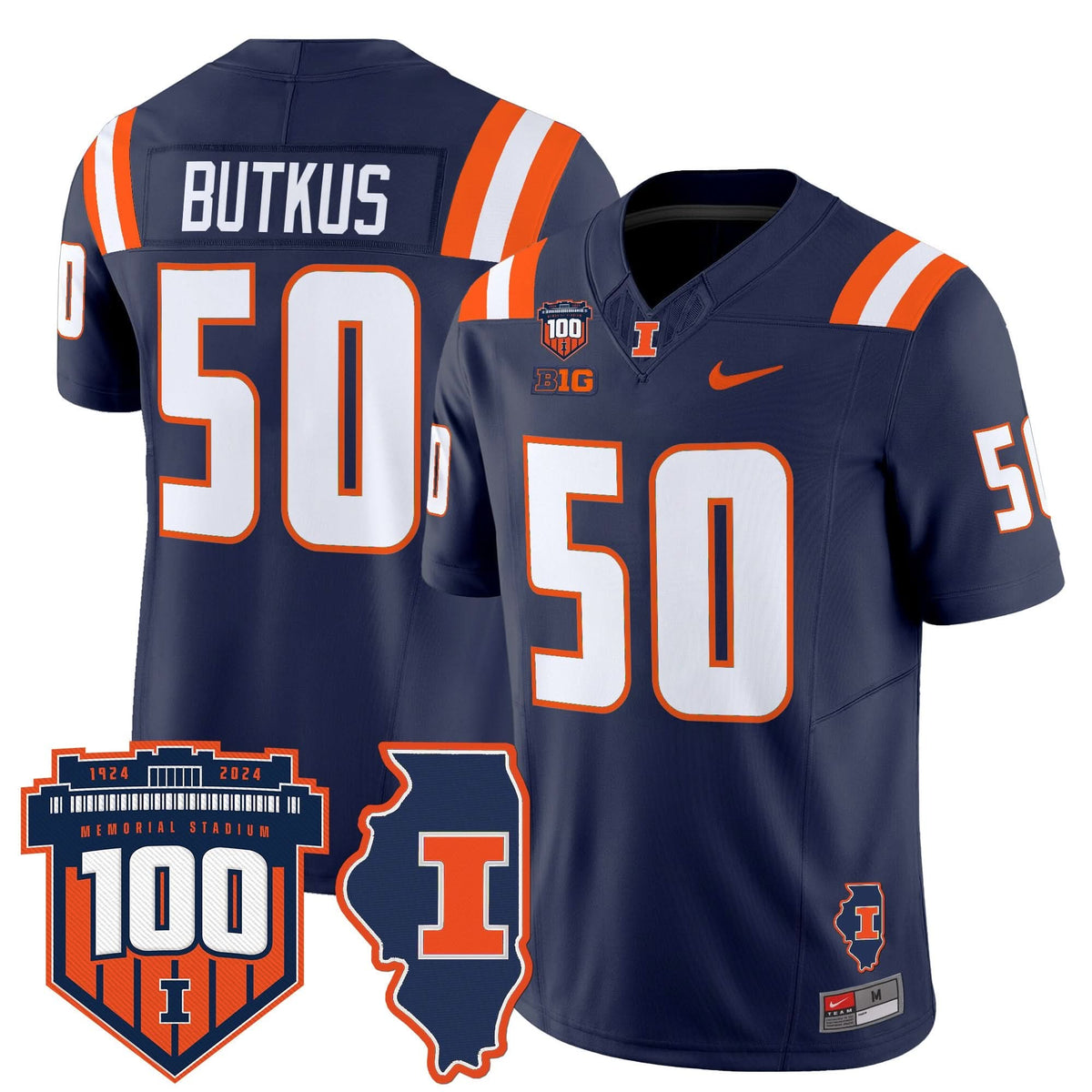 ILL 100th Memorial Stadium Patch Vapor Limited Jersey