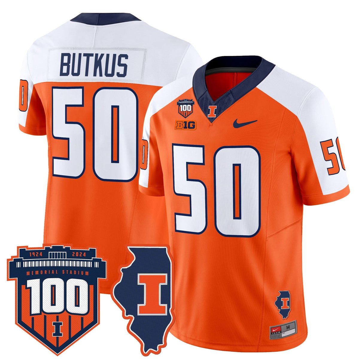 ILL 100th Memorial Stadium Patch Vapor Limited Jersey