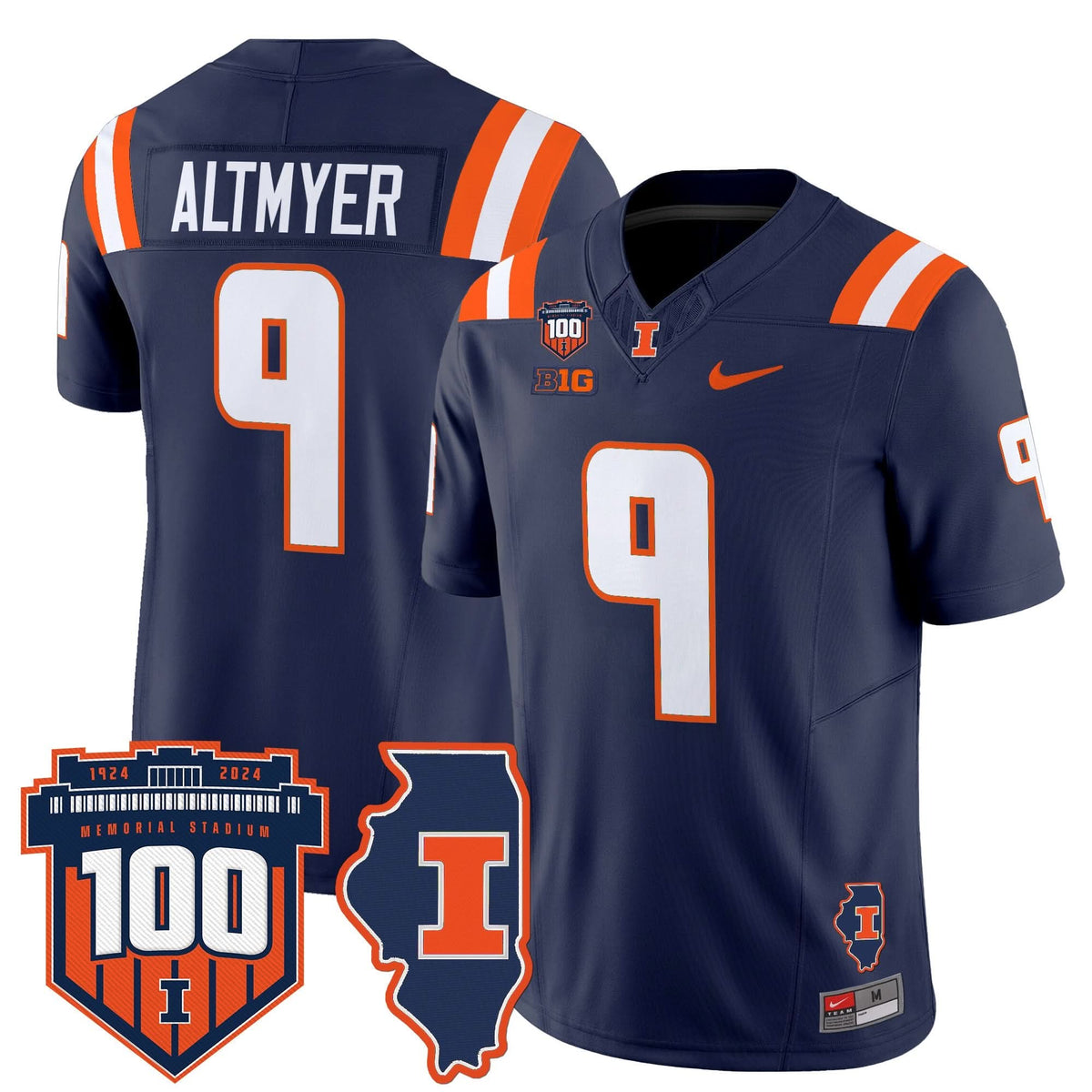 ILL 100th Memorial Stadium Patch Vapor Limited Jersey