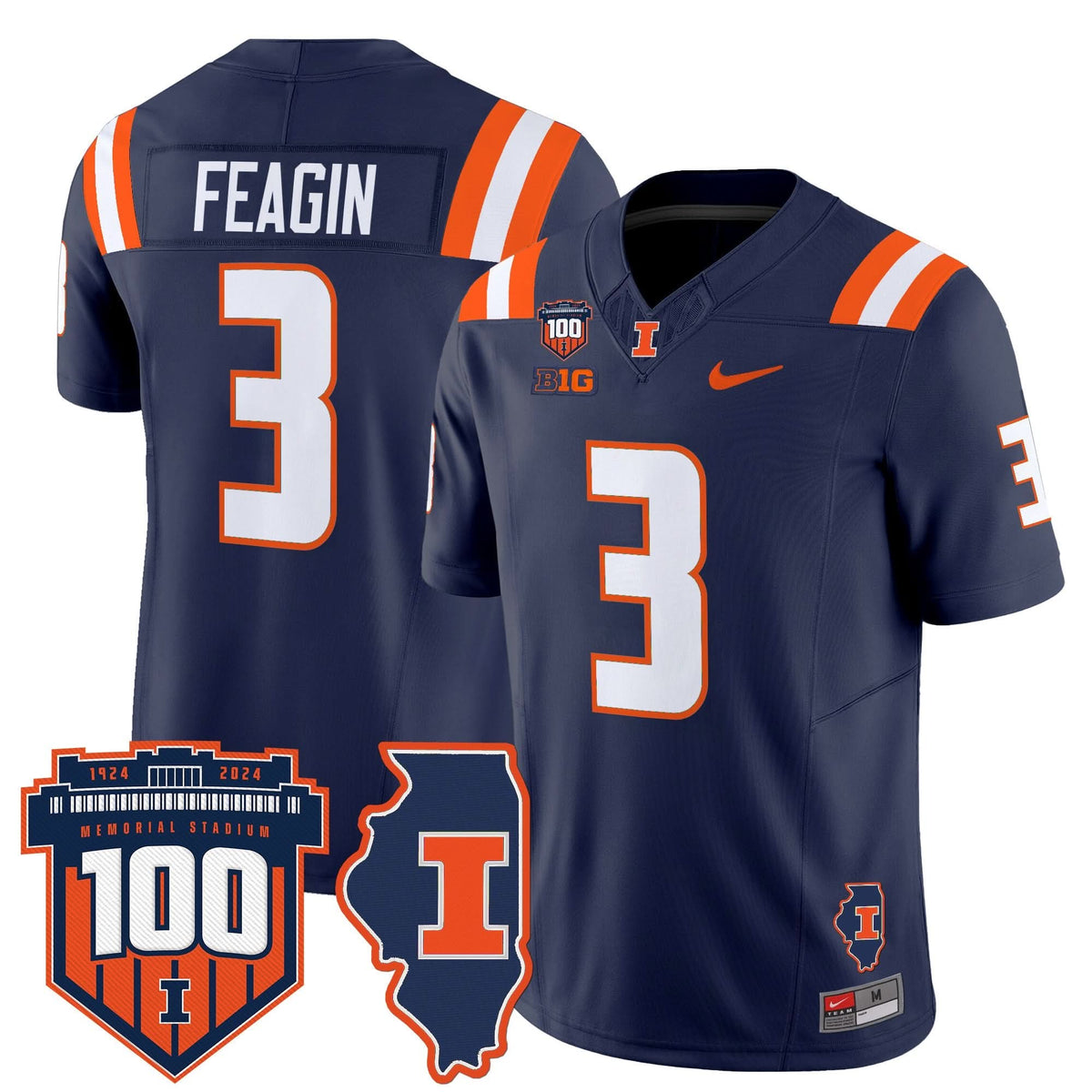 ILL 100th Memorial Stadium Patch Vapor Limited Jersey