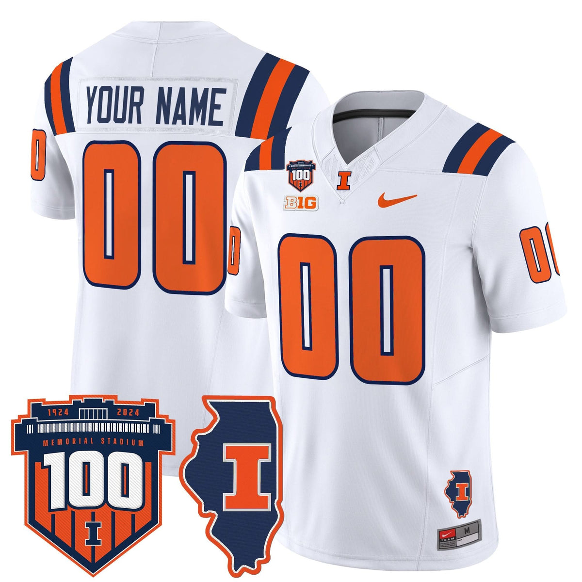 ILL 100th Memorial Stadium Patch Vapor Limited Custom Jersey