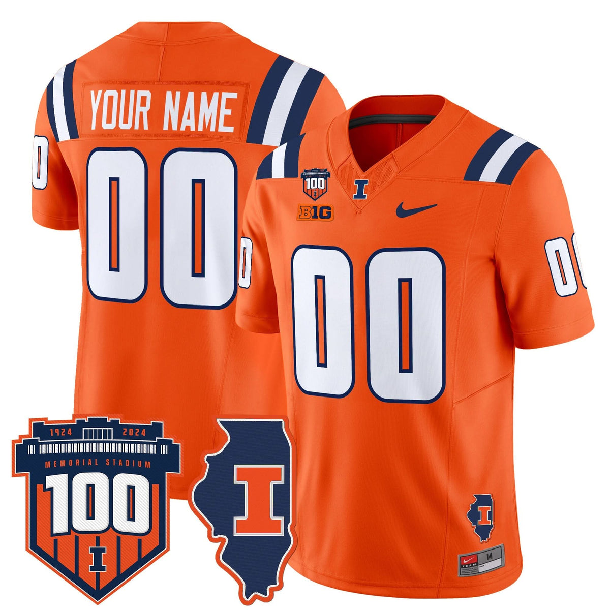 ILL 100th Memorial Stadium Patch Vapor Limited Custom Jersey