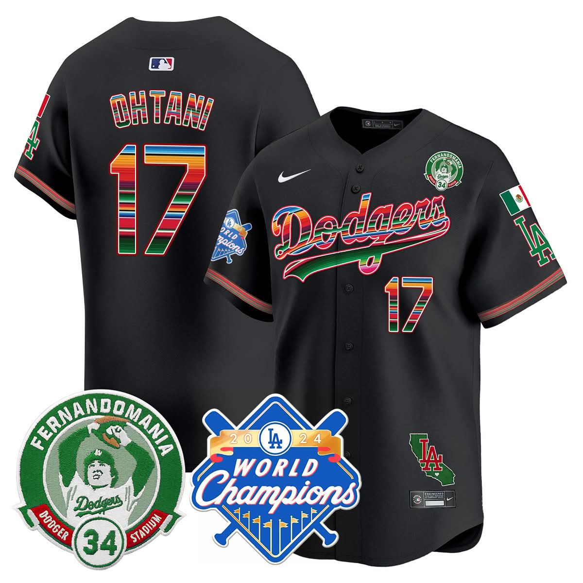 LAD Mexico Fernando Memorial & 2024 World Series Champions Patch Jersey - Stitched