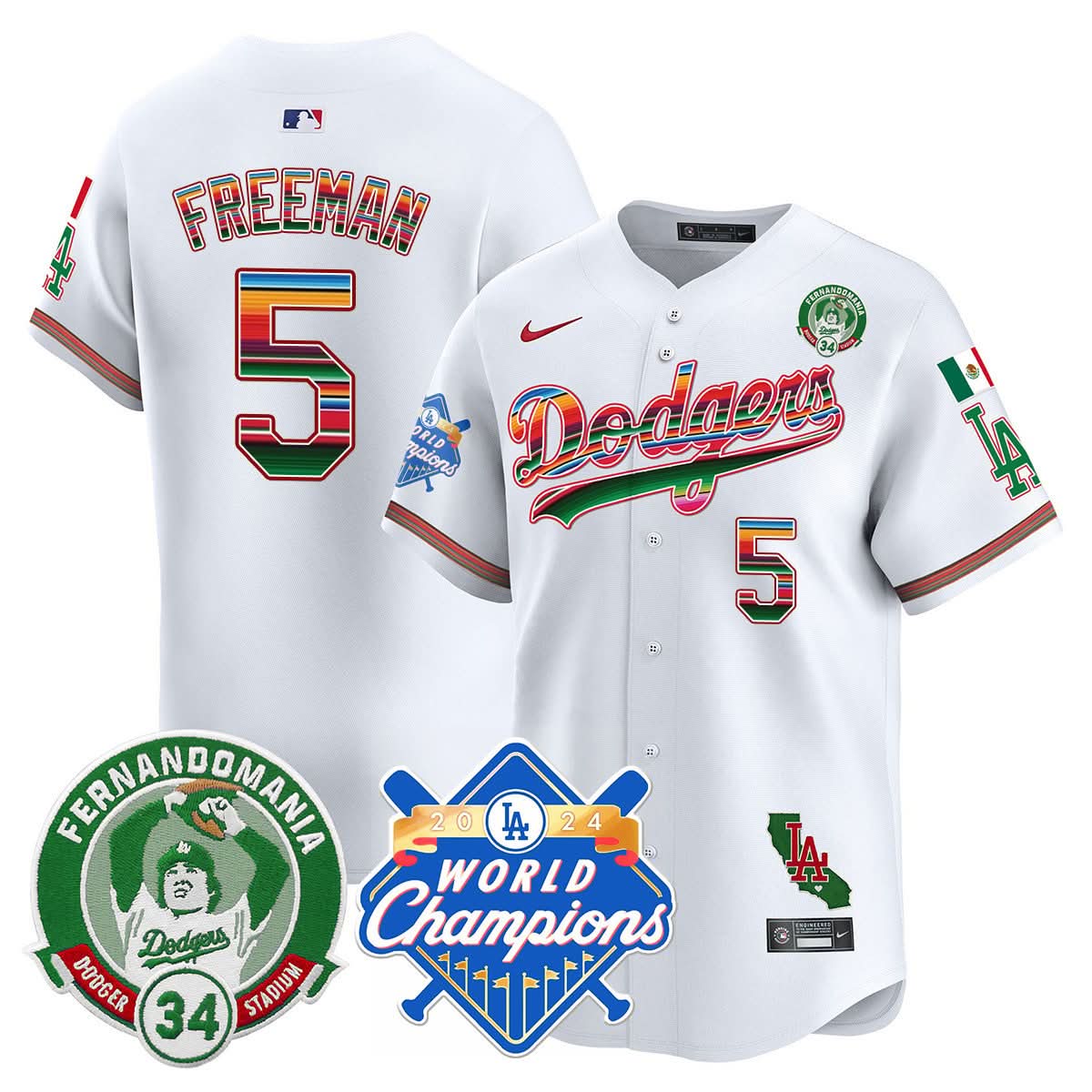 LAD Mexico Fernando Memorial & 2024 World Series Champions Patch Jersey - Stitched