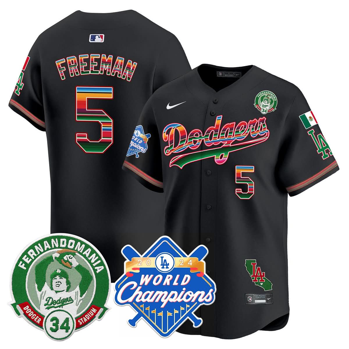 LAD Mexico Fernando Memorial & 2024 World Series Champions Patch Jersey - Stitched