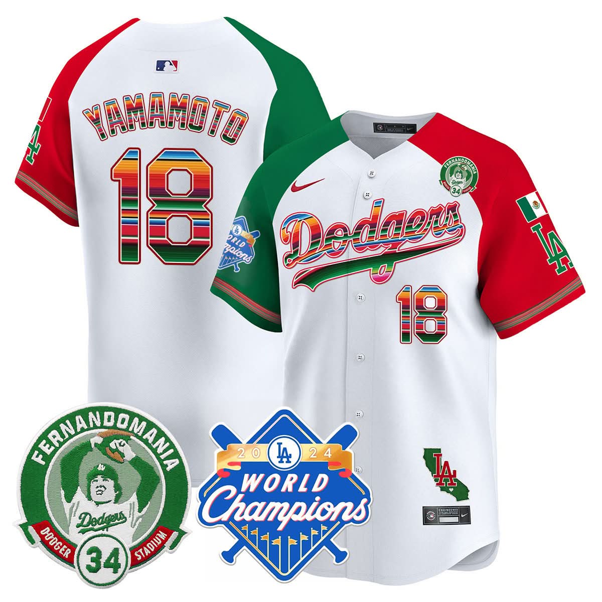 LAD Mexico Fernando Memorial & 2024 World Series Champions Patch Jersey - Stitched