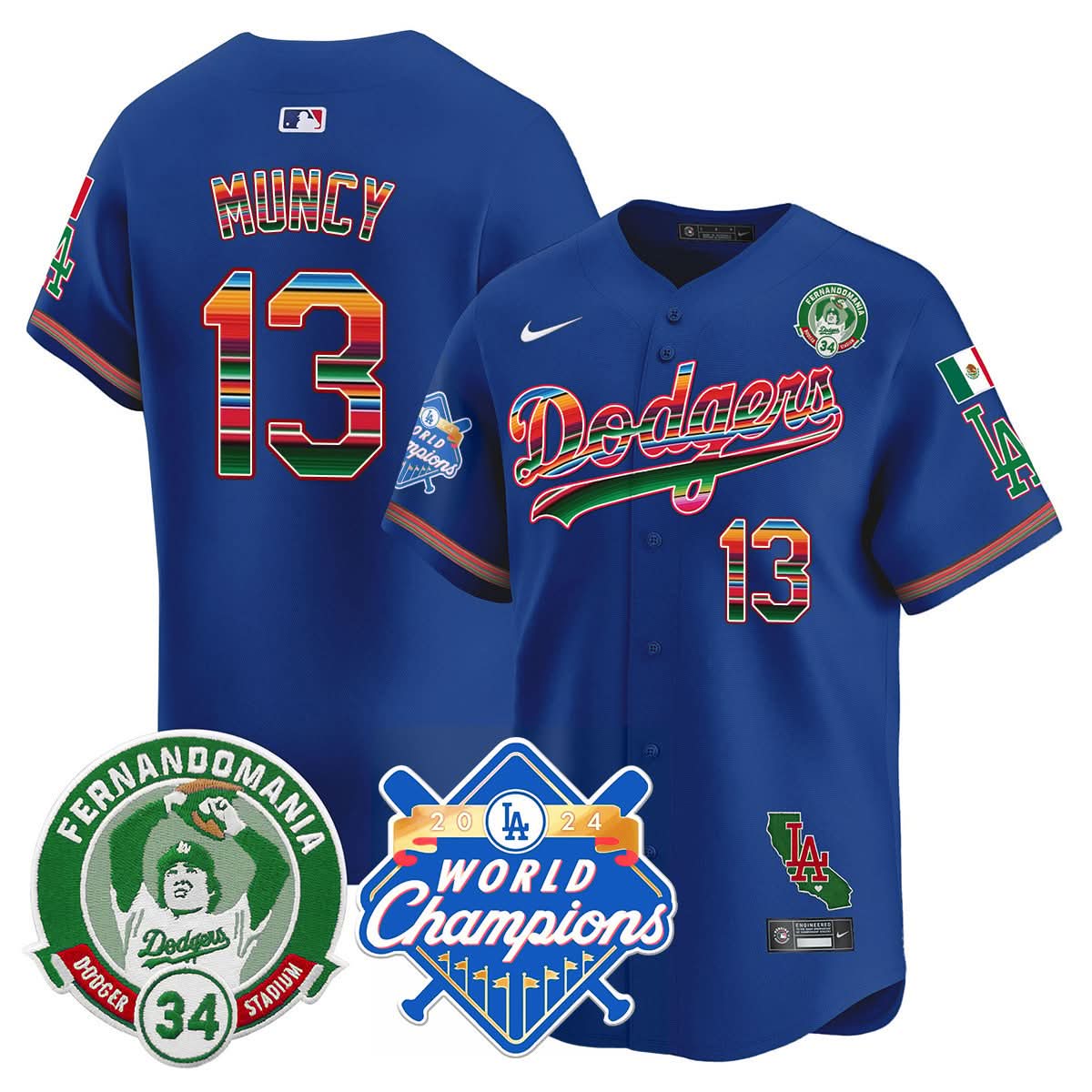 LAD Mexico Fernando Memorial & 2024 World Series Champions Patch Jersey - Stitched