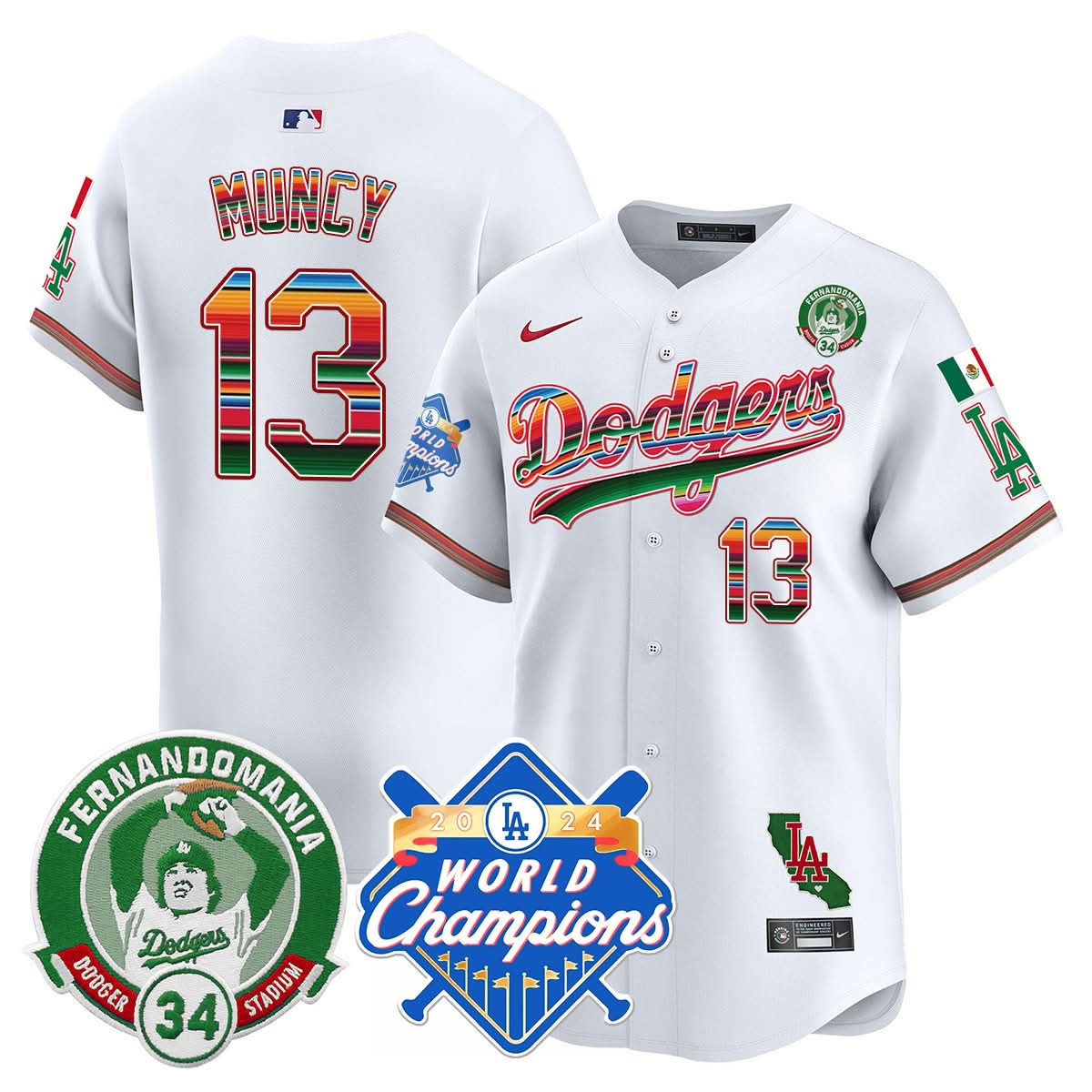 LAD Mexico Fernando Memorial & 2024 World Series Champions Patch Jersey - Stitched