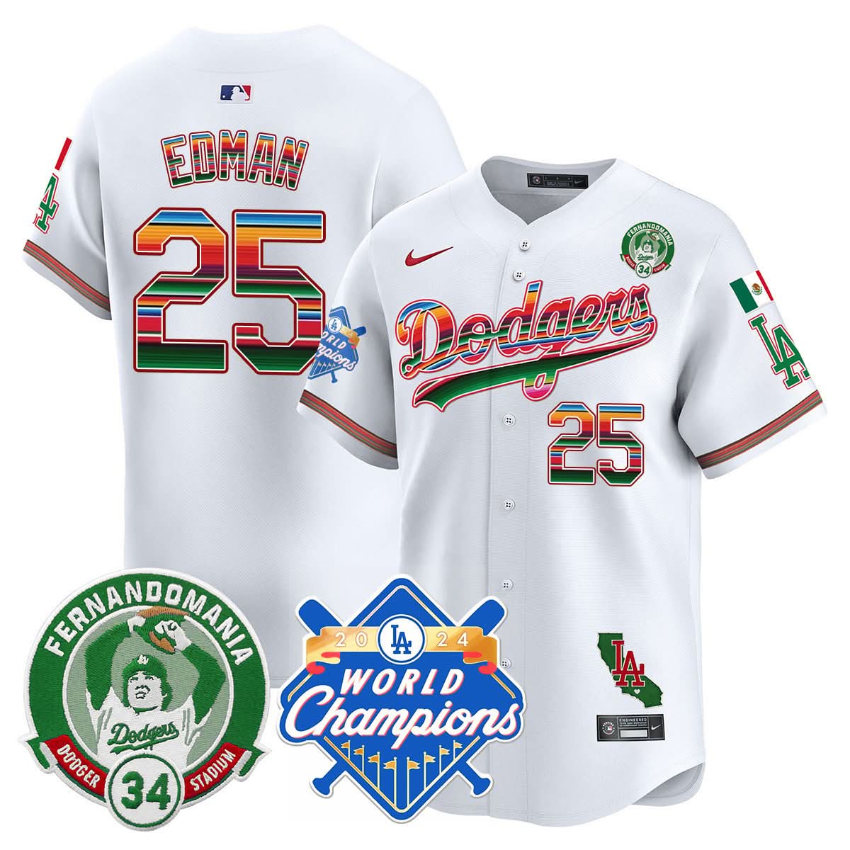 LAD Mexico Fernando Memorial & 2024 World Series Champions Patch Jersey - Stitched