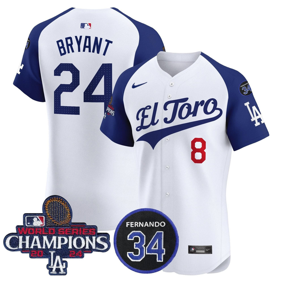 LAD El Toro 2024 World Series Champions Patch Vapor Premier Elite Jersey - Stitched