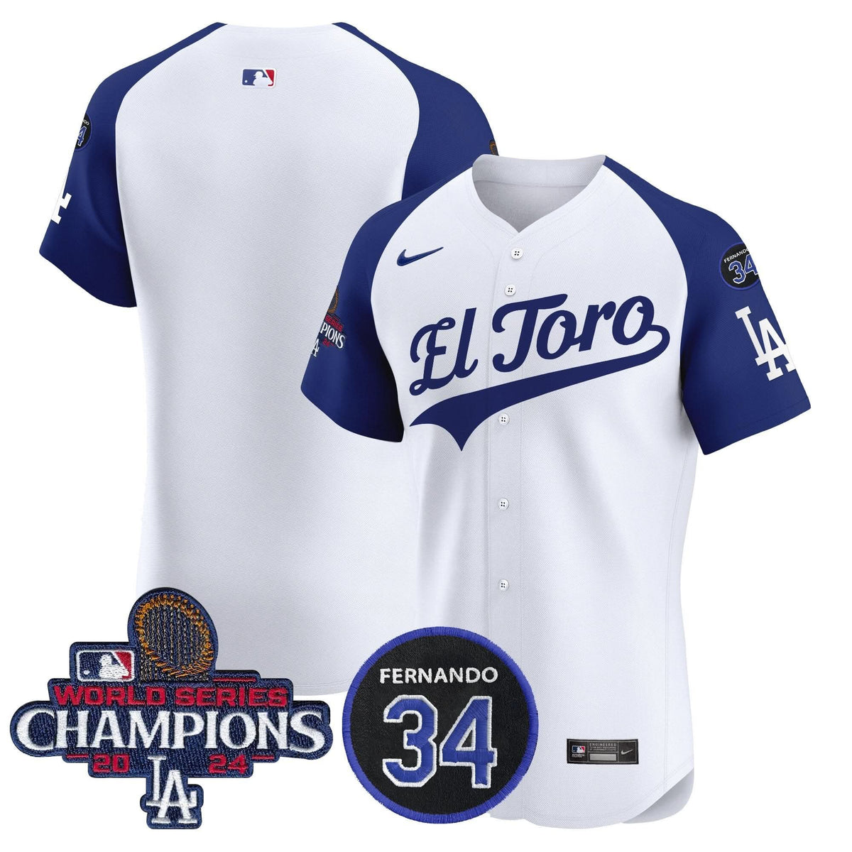 LAD El Toro 2024 World Series Champions Patch Vapor Premier Elite Jersey - Stitched