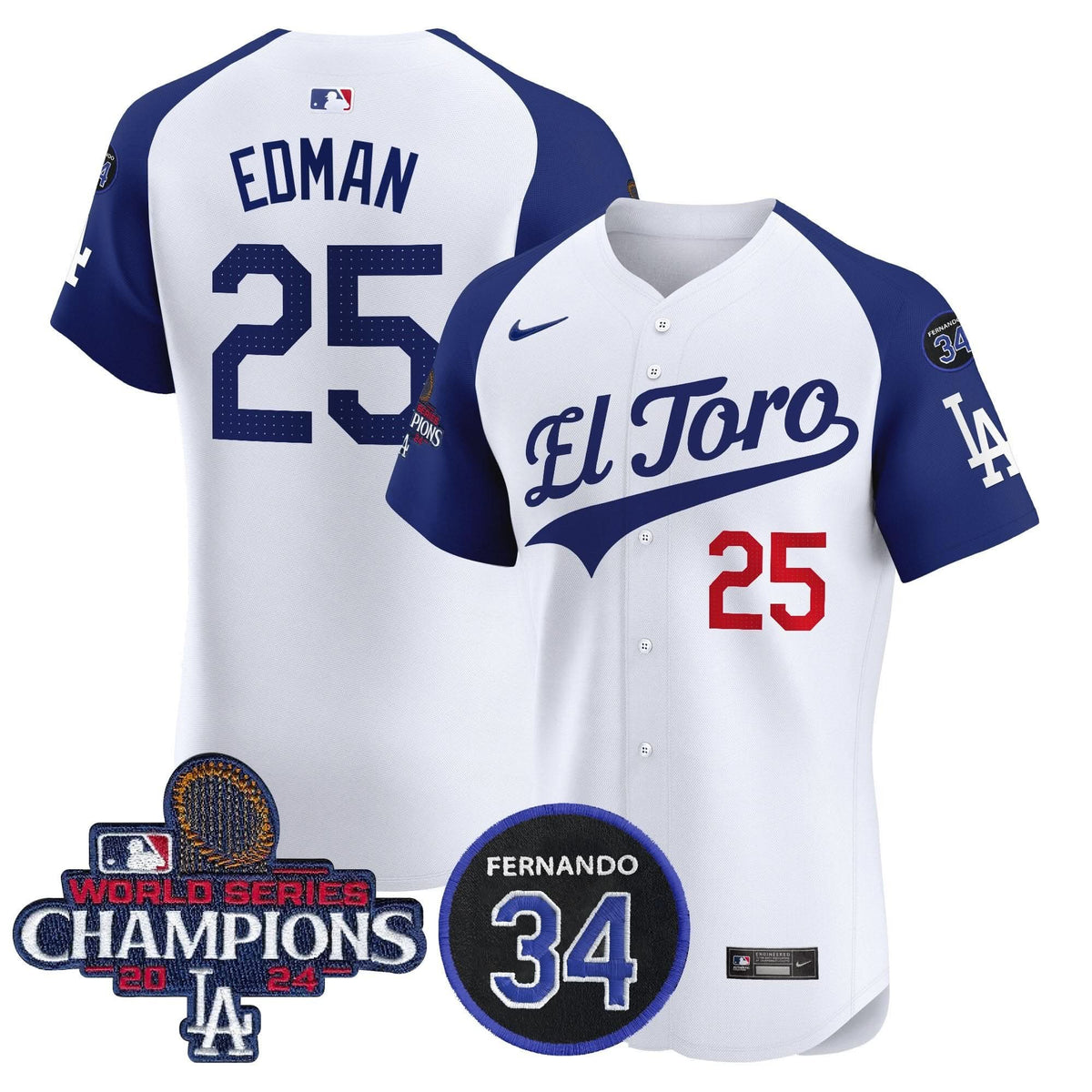 LAD El Toro 2024 World Series Champions Patch Vapor Premier Elite Jersey - Stitched