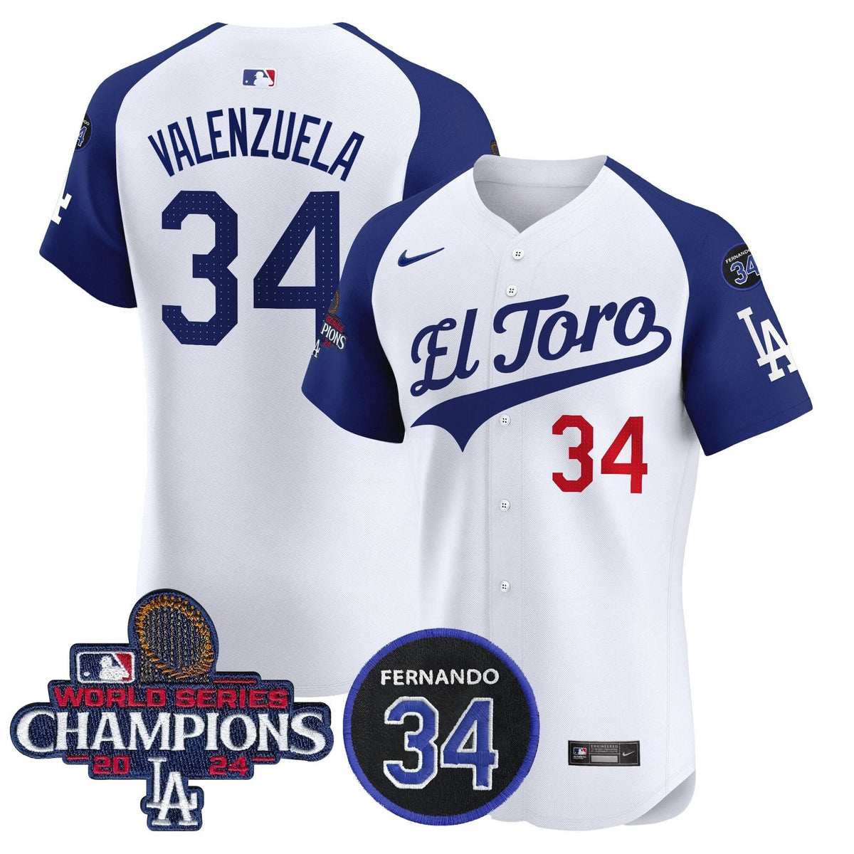 LAD El Toro 2024 World Series Champions Patch Vapor Premier Elite Jersey - Stitched