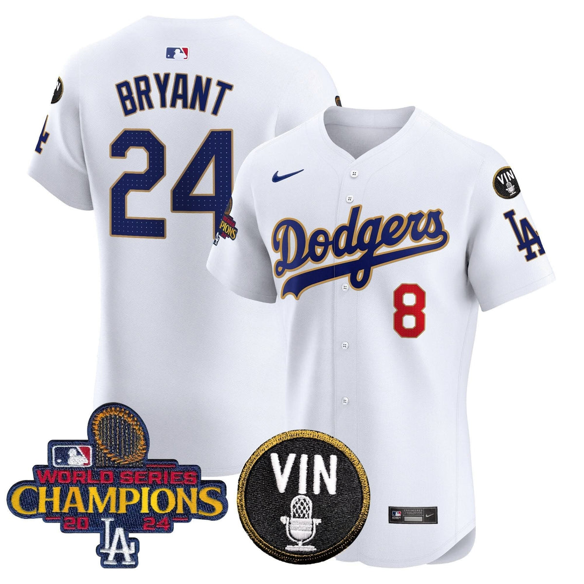 LAD 2024 World Series Champions Gold Trim Vapor Premier Elite Jersey - Stitched