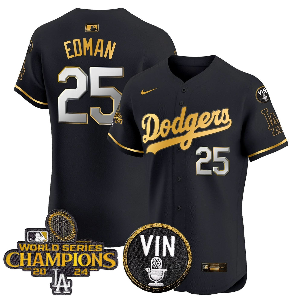 LAD 2024 World Series Champions Gold Trim Vapor Premier Elite Jersey - Stitched