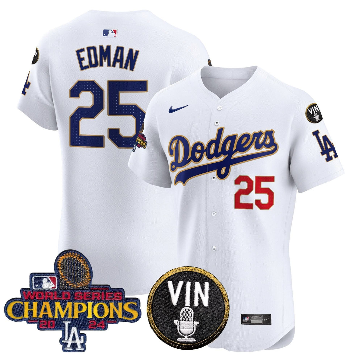 LAD 2024 World Series Champions Gold Trim Vapor Premier Elite Jersey - Stitched