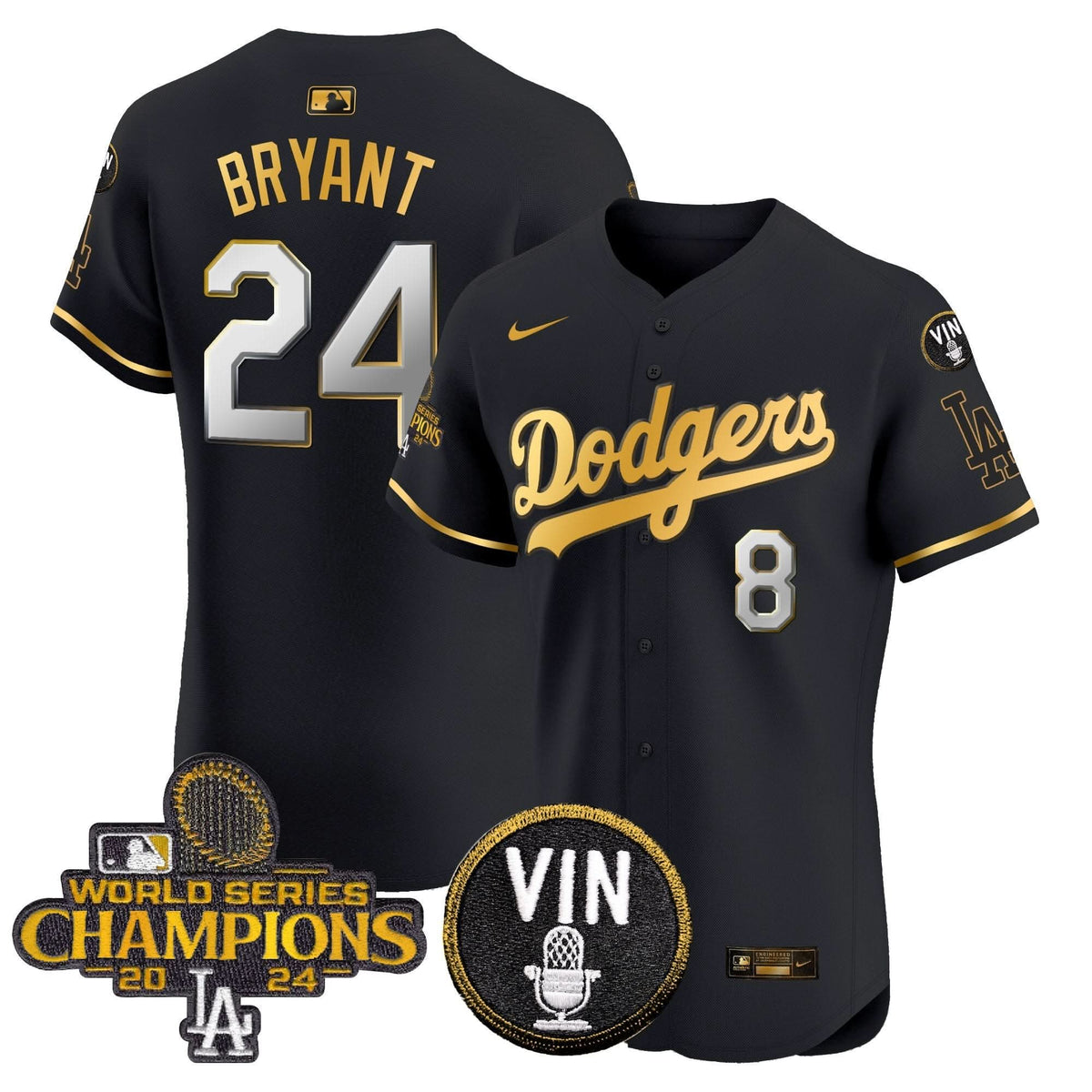 LAD 2024 World Series Champions Gold Trim Vapor Premier Elite Jersey - Stitched