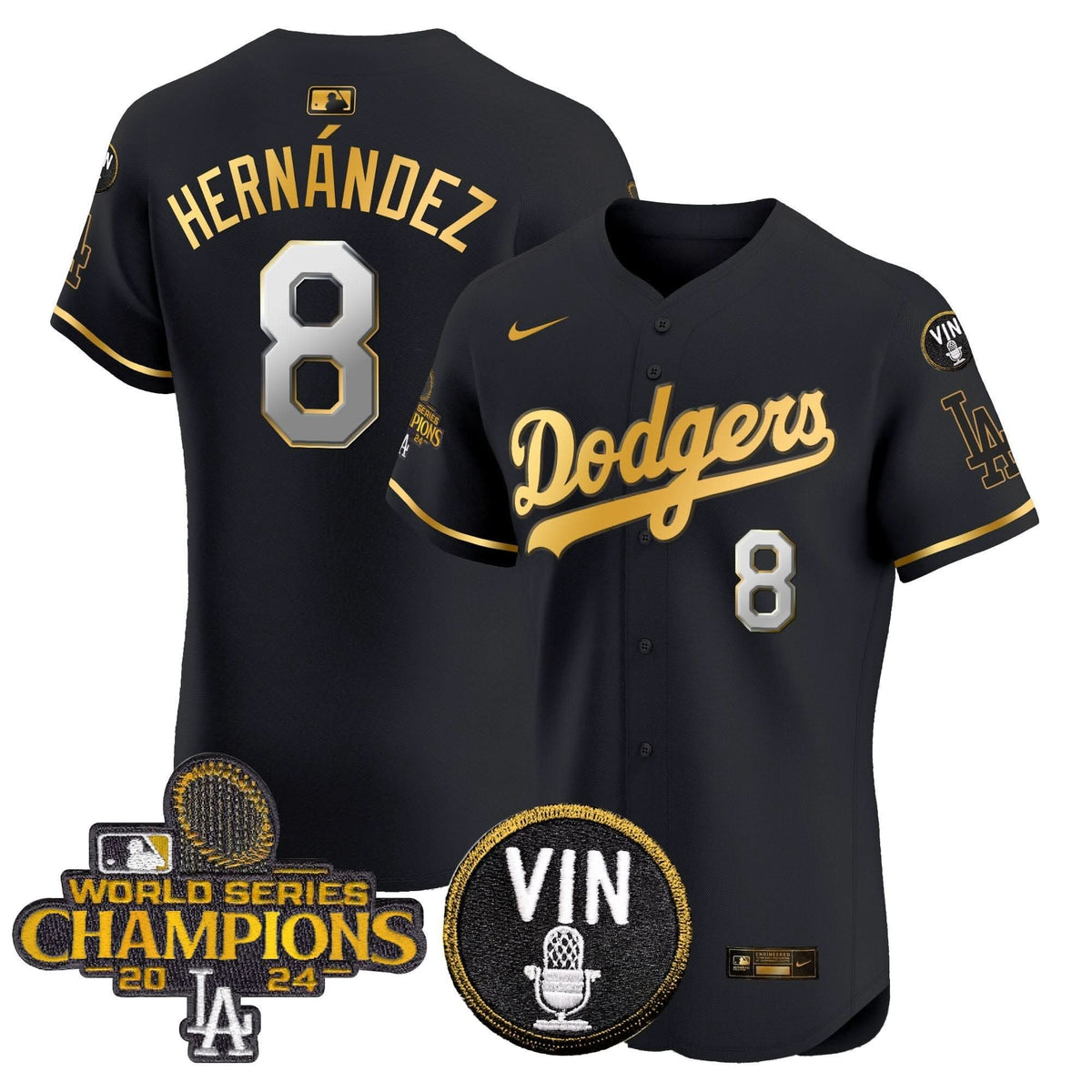 LAD 2024 World Series Champions Gold Trim Vapor Premier Elite Jersey - Stitched
