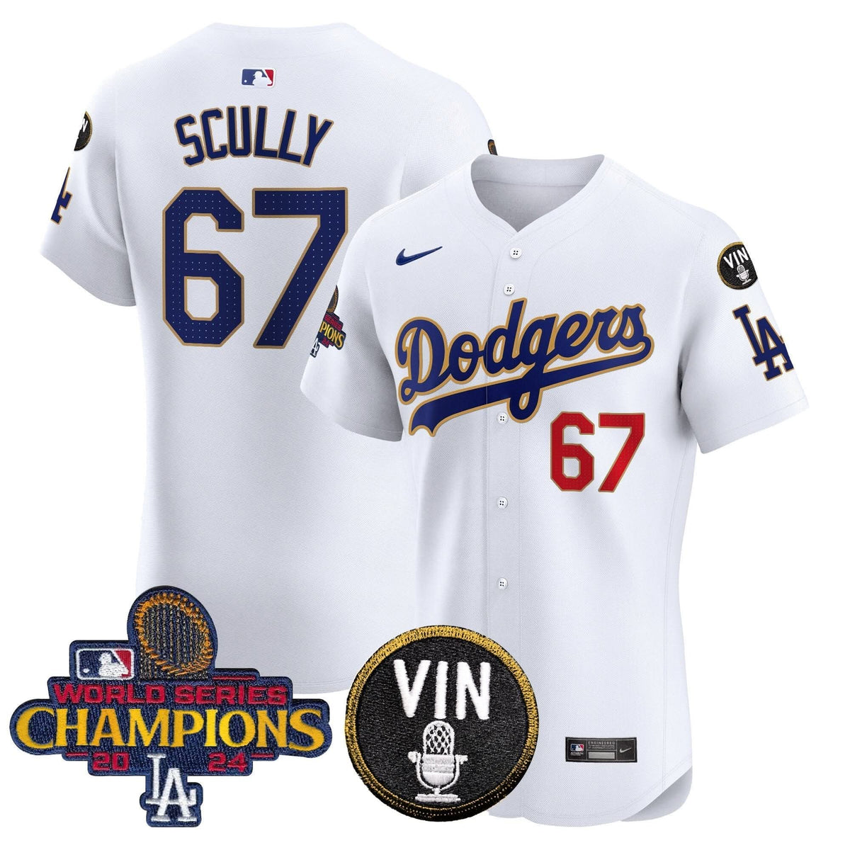 LAD 2024 World Series Champions Gold Trim Vapor Premier Elite Jersey - Stitched