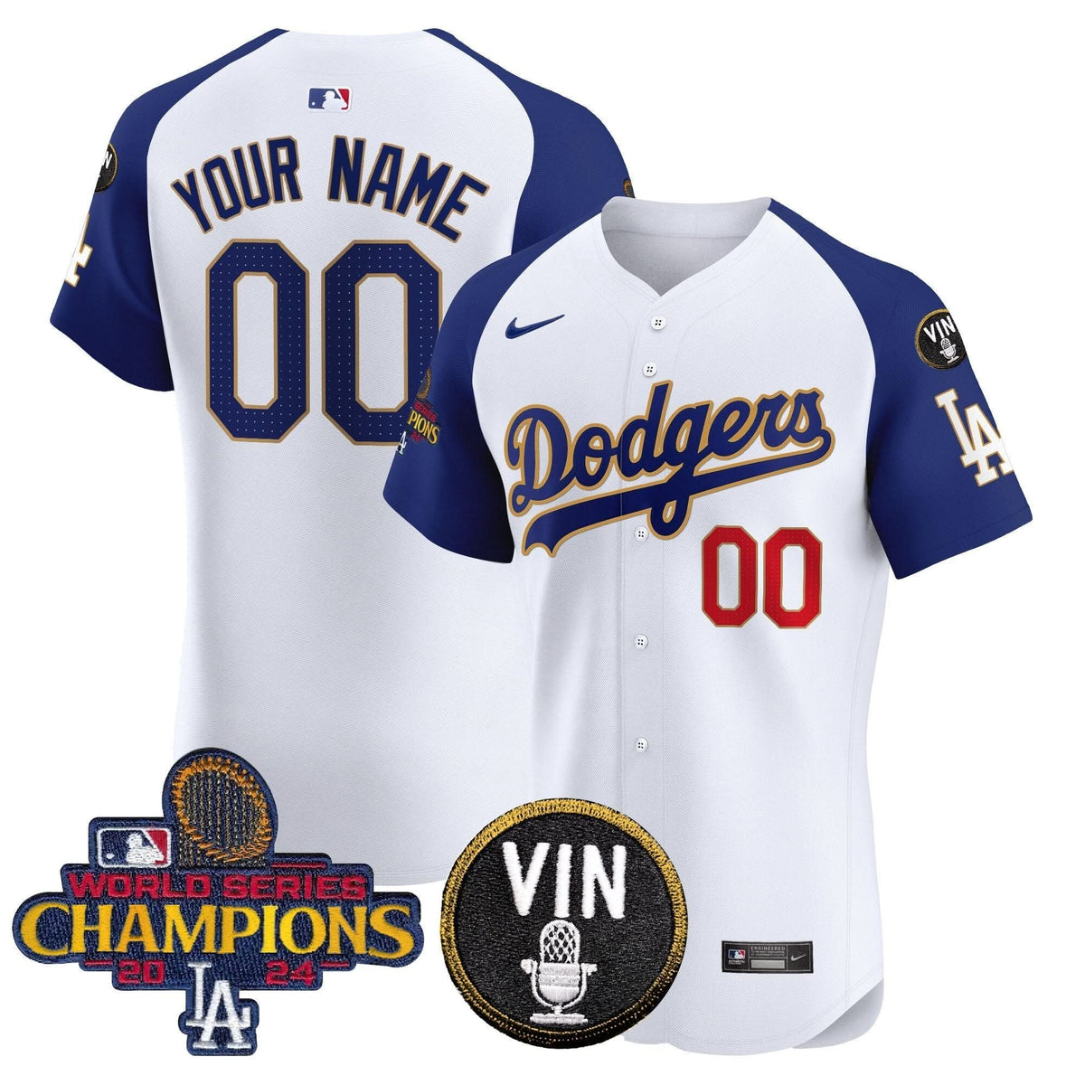 LAD 2024 World Series Champions Gold Trim Vapor Premier Elite Custom Jersey - Stitched