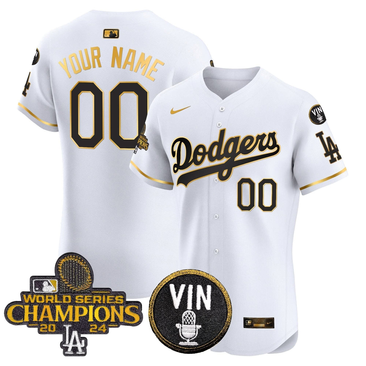 LAD 2024 World Series Champions Gold Trim Vapor Premier Elite Custom Jersey - Stitched