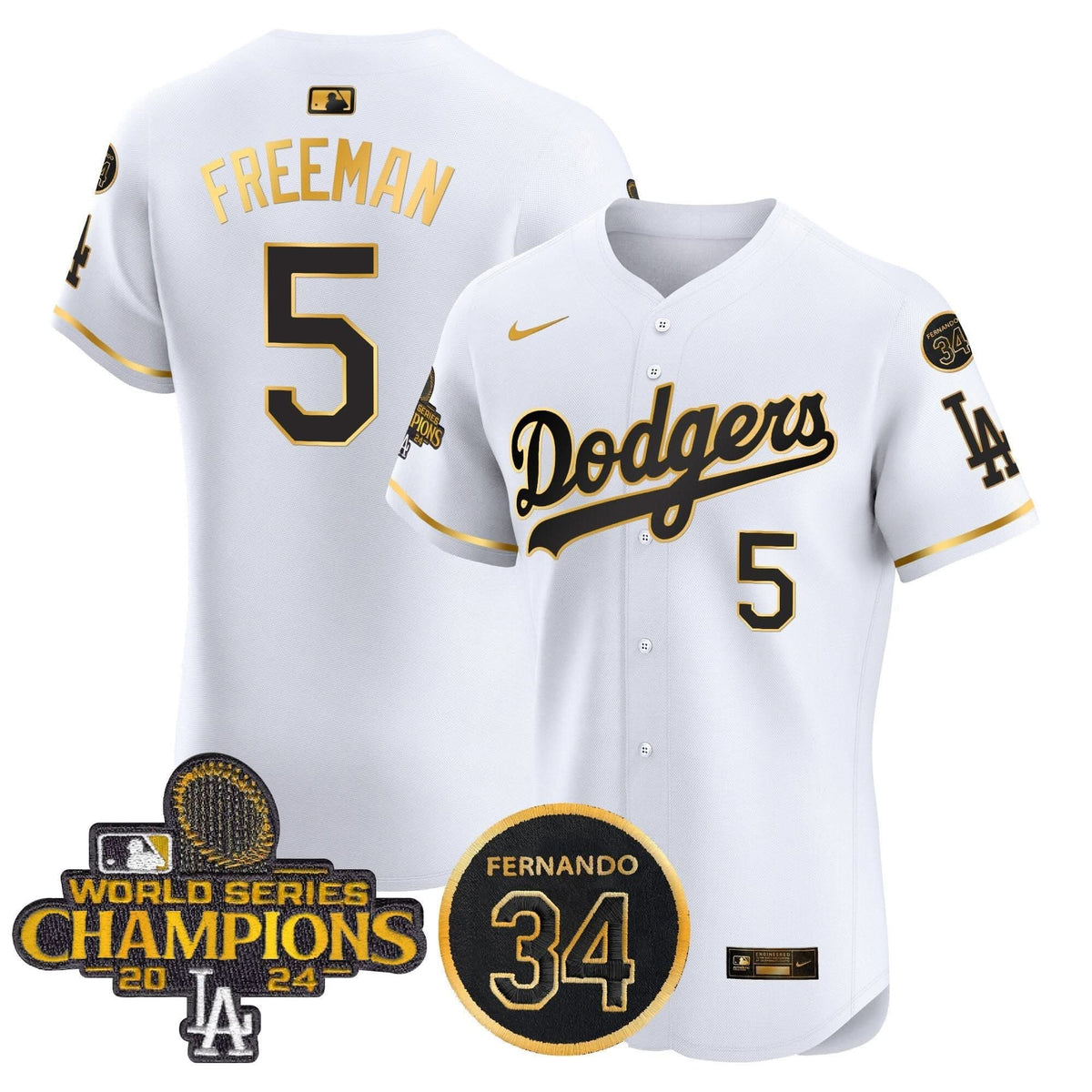 LAD 2024 World Series Champions Gold Trim Vapor Premier Elite Jersey V2 - Stitched