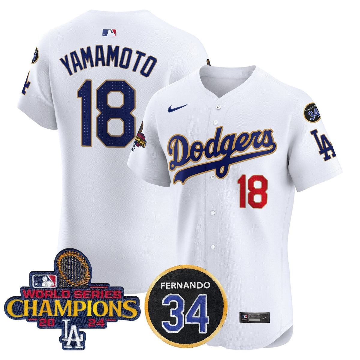 LAD 2024 World Series Champions Gold Trim Vapor Premier Elite Jersey V2 - Stitched