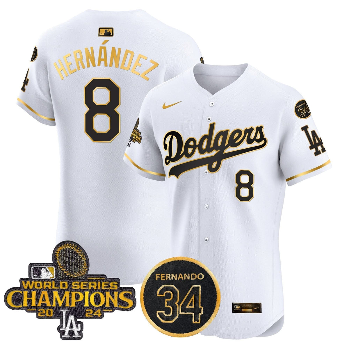 LAD 2024 World Series Champions Gold Trim Vapor Premier Elite Jersey V2 - Stitched