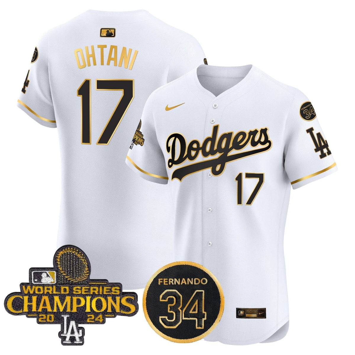 LAD 2024 World Series Champions Gold Trim Vapor Premier Elite Jersey V2 - Stitched