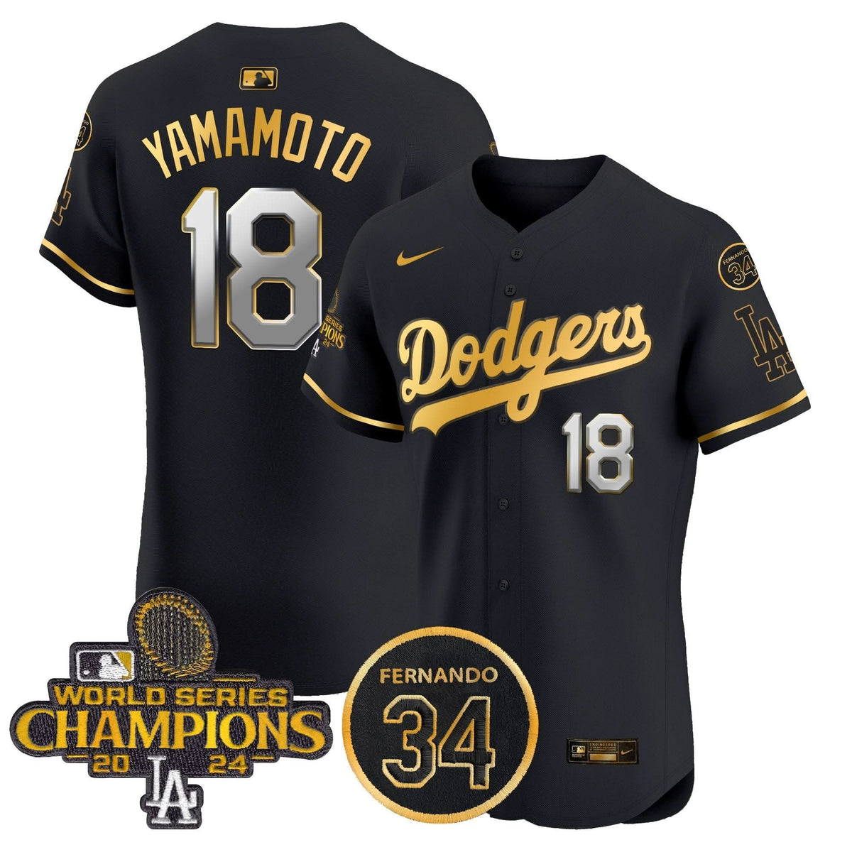 LAD 2024 World Series Champions Gold Trim Vapor Premier Elite Jersey V2 - Stitched