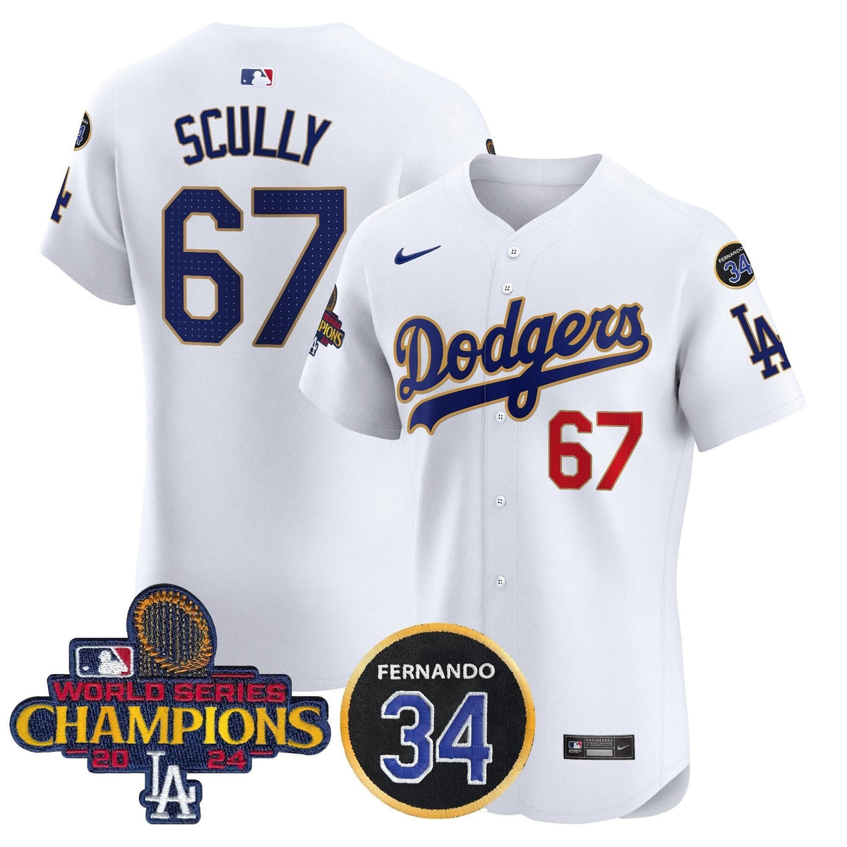 LAD 2024 World Series Champions Gold Trim Vapor Premier Elite Jersey V2 - Stitched