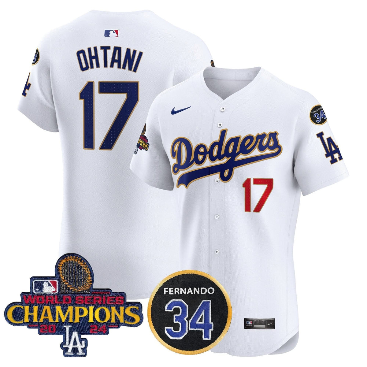 LAD 2024 World Series Champions Gold Trim Vapor Premier Elite Jersey V2 - Stitched