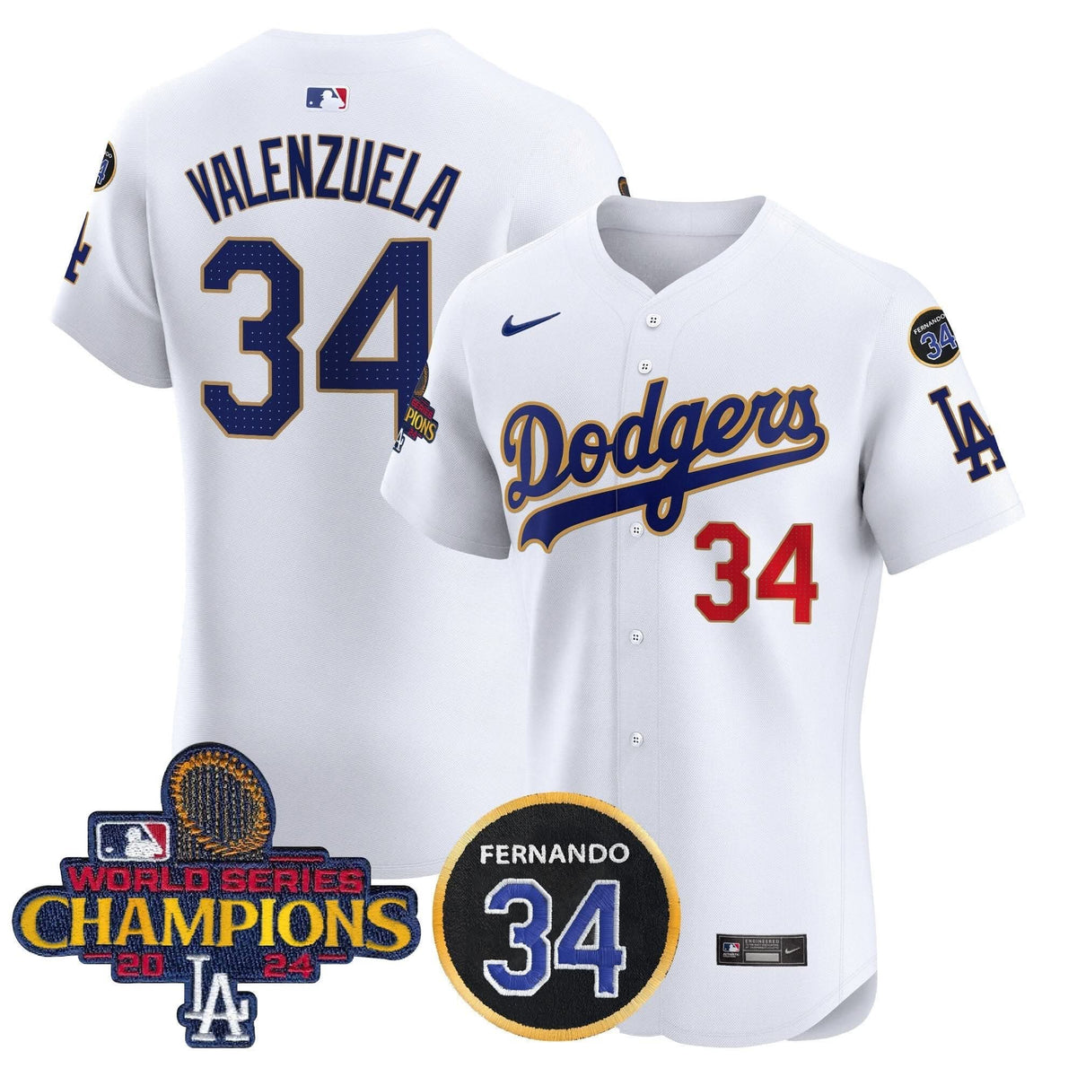 LAD 2024 World Series Champions Gold Trim Vapor Premier Elite Jersey V2 - Stitched