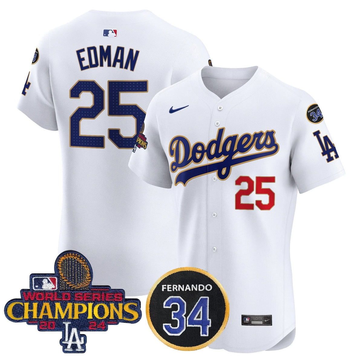 LAD 2024 World Series Champions Gold Trim Vapor Premier Elite Jersey V2 - Stitched