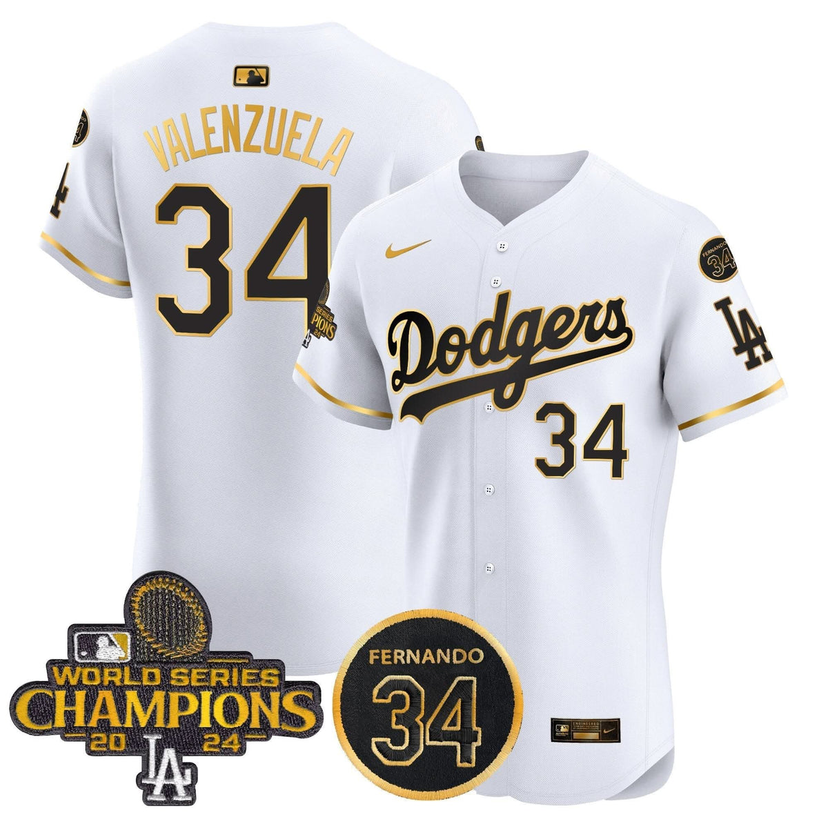 LAD 2024 World Series Champions Gold Trim Vapor Premier Elite Jersey V2 - Stitched