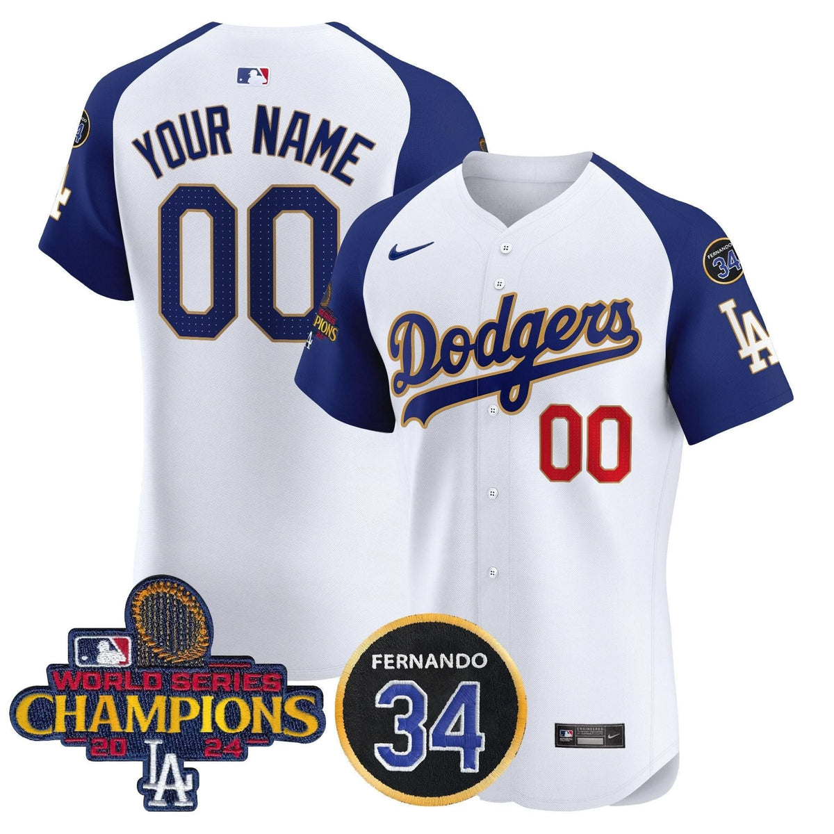 LAD 2024 World Series Champions Gold Trim Vapor Premier Elite Custom Jersey V2 - Stitched