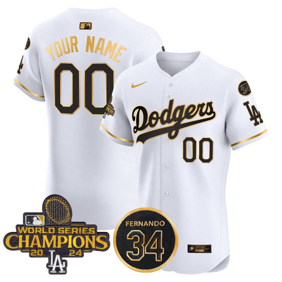 LAD 2024 World Series Champions Gold Trim Vapor Premier Elite Custom Jersey V2 - Stitched