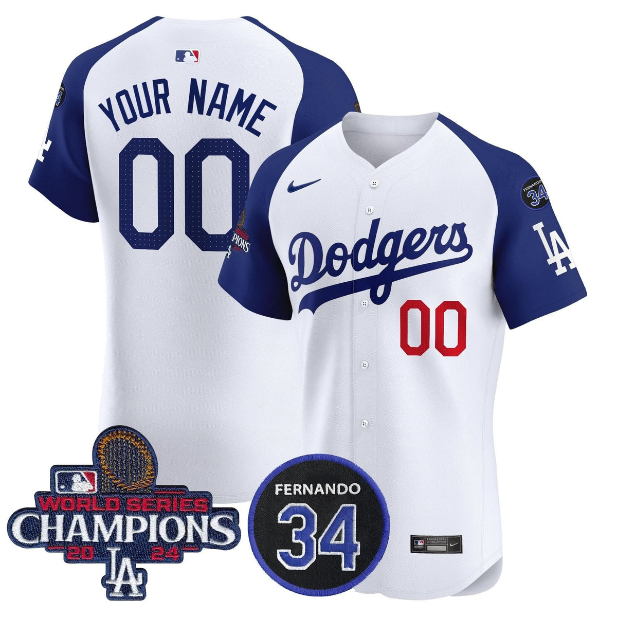 LAD 2024 World Series Champions Patch Vapor Premier Elite Custom Jersey V2 - Stitched