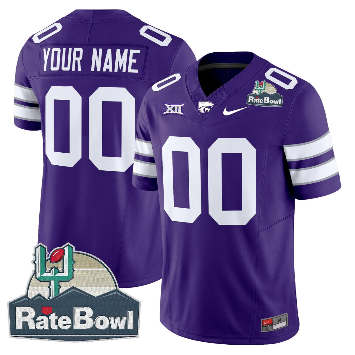 Kansas State Wildcats 2025 Rate Bowl Patch Vapor Limited Custom Jersey