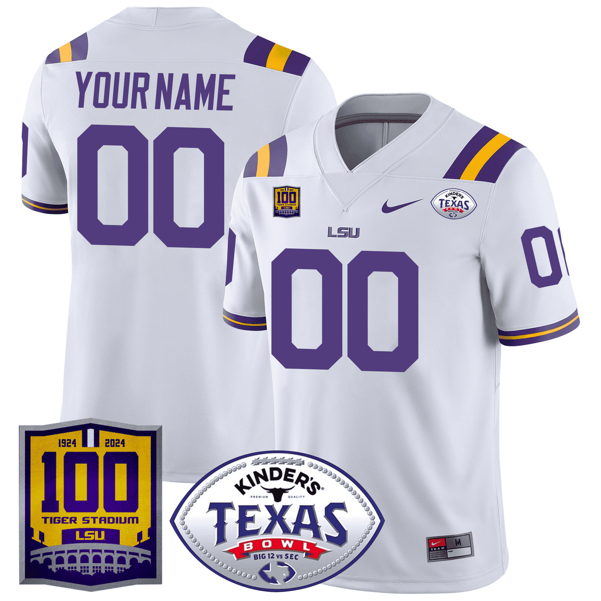 LSU 100 Years of Tiger Stadium & Texas Bowl Patch Vapor Limited Custom Jersey