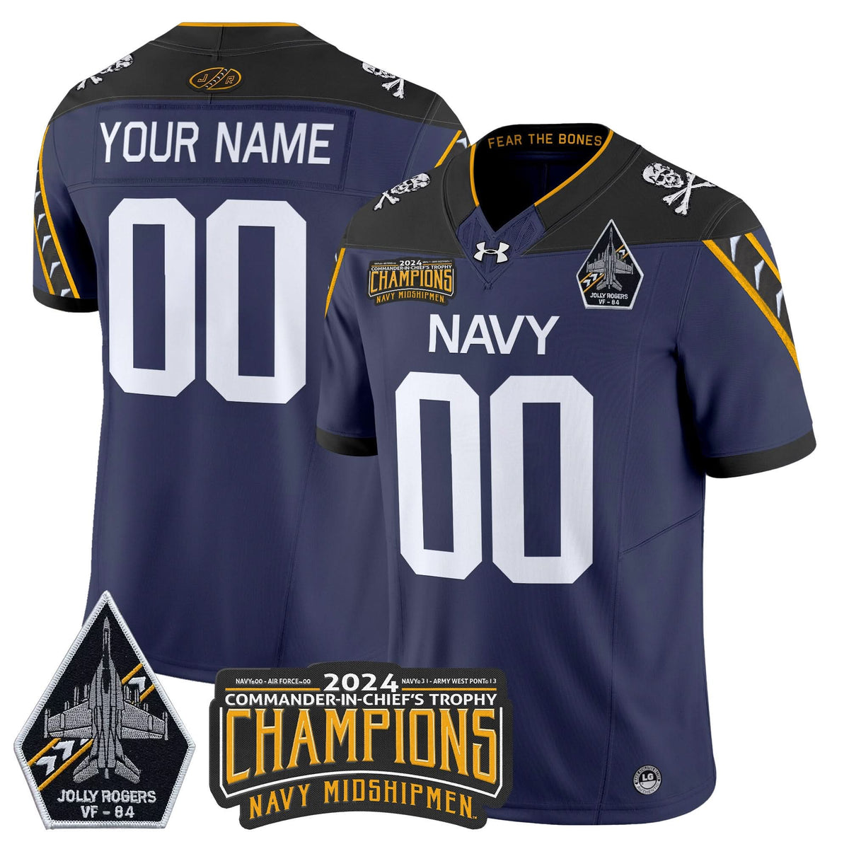 NM 2024 Jolly Rogers VF-84 & Commander-In-Chief's Trophy Champions Patch Vapor Limited Custom Jersey