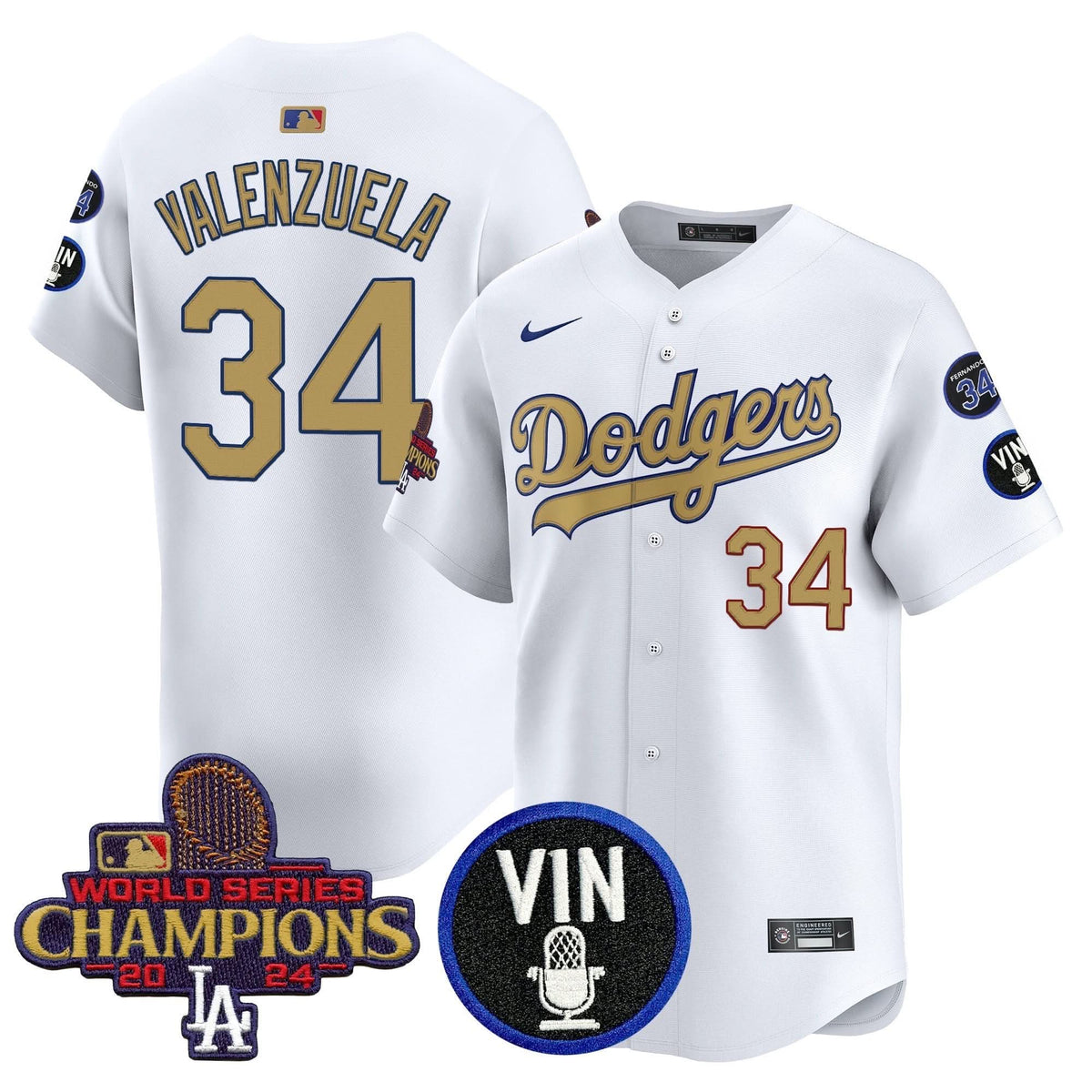 LAD 2025 Vin Scully & #34 Fernando Patch Gold Vapor Premier Limited Jersey - Stitched