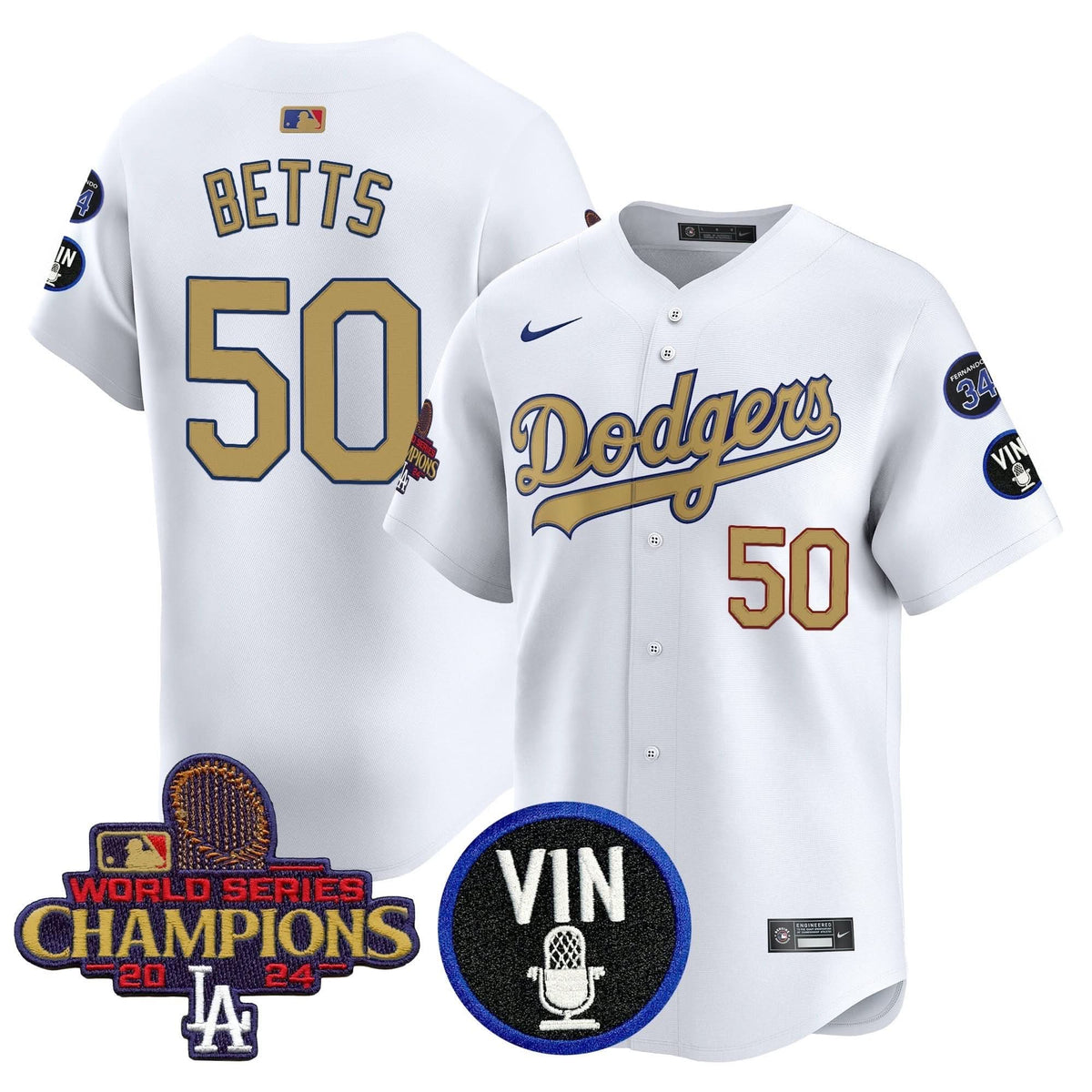 LAD 2025 Vin Scully & #34 Fernando Patch Gold Vapor Premier Limited Jersey - Stitched