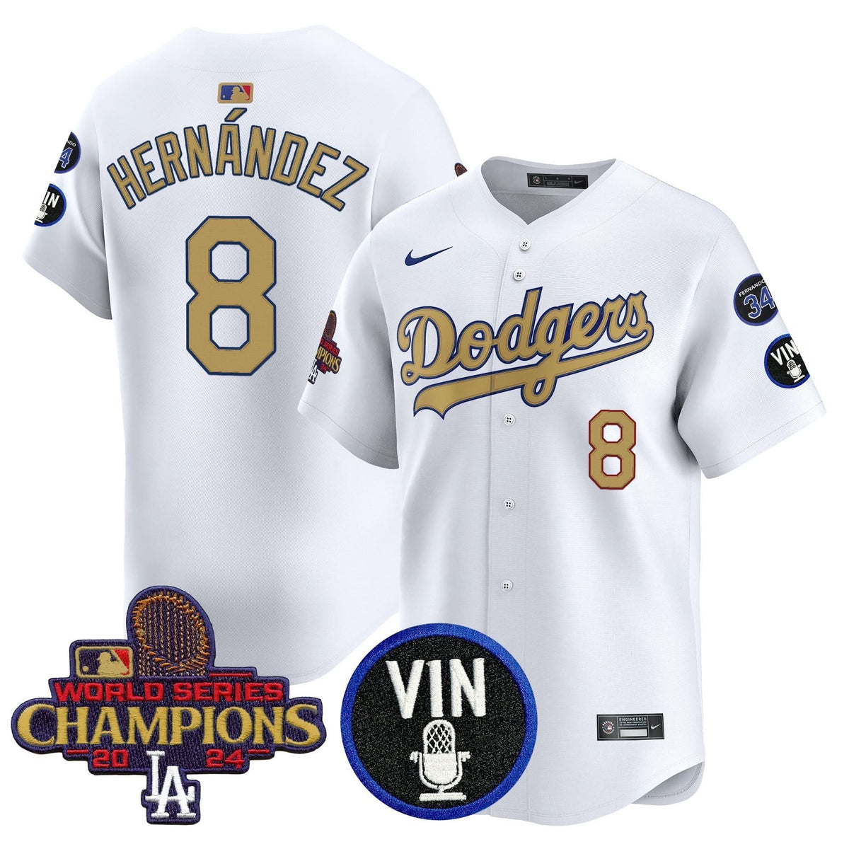 LAD 2025 Vin Scully & #34 Fernando Patch Gold Vapor Premier Limited Jersey - Stitched