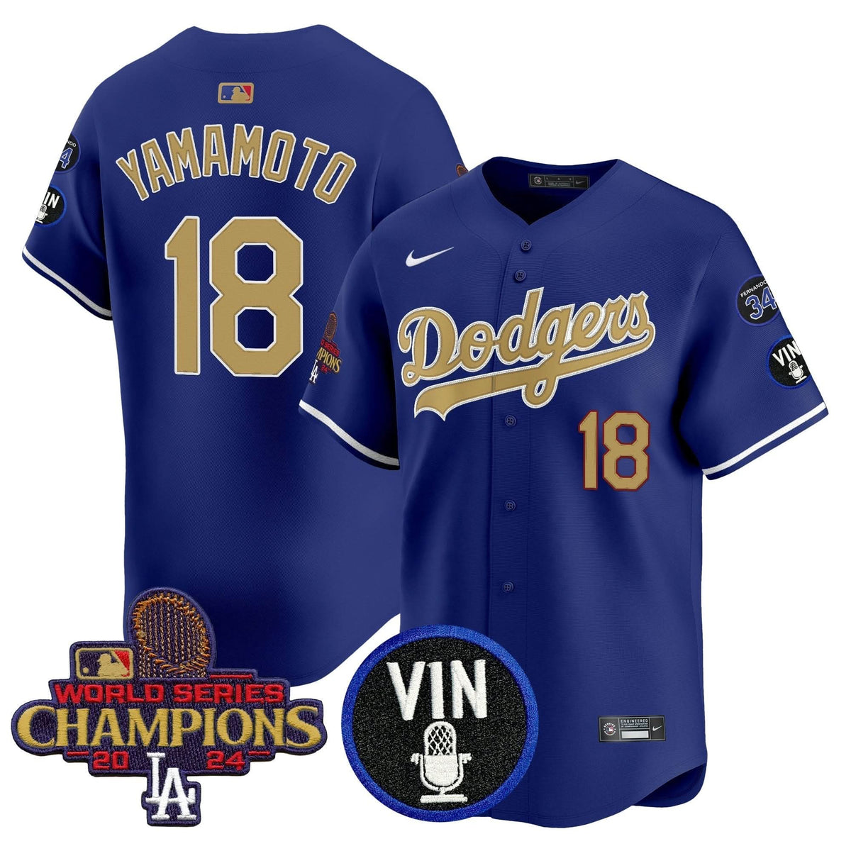 LAD 2025 Vin Scully & #34 Fernando Patch Gold Vapor Premier Limited Jersey - Stitched